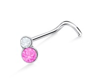 Dual Round Stone Curved Nose Stud NSKB-833